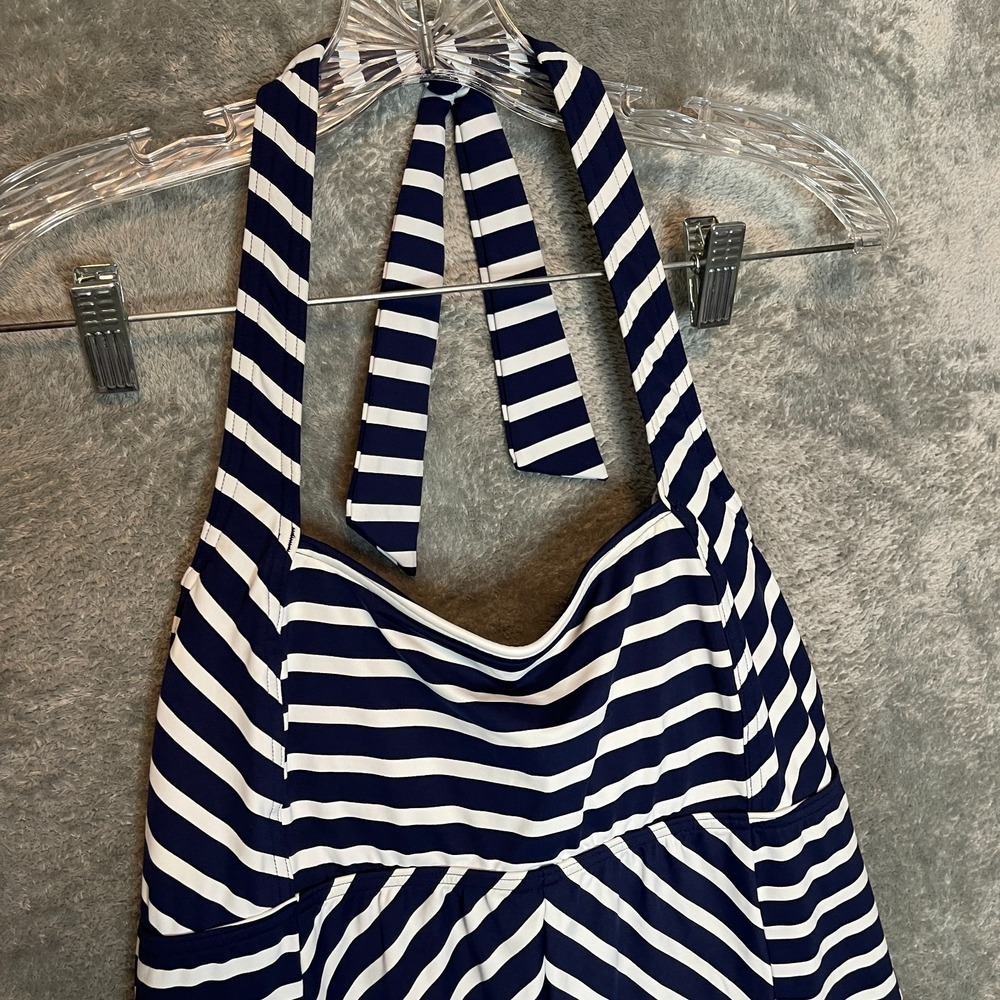 Lands End Women Striped Halter‎ Swim Dress 8 Nautical Coastal Resort Beach Retro